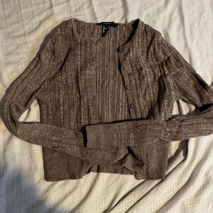 Forever 21 Brown Designed Button Down Cardigan Size Small